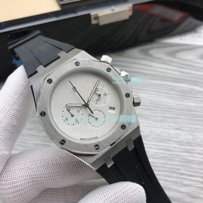 MAD Paris Customised Audemars Piguet Royal Oak 42MM Watch White Dial Black Rubber